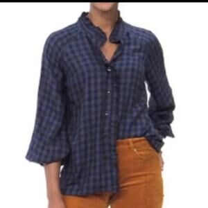 CAbi 3961 Aberdeen Plaid Top Black Blue Size Small